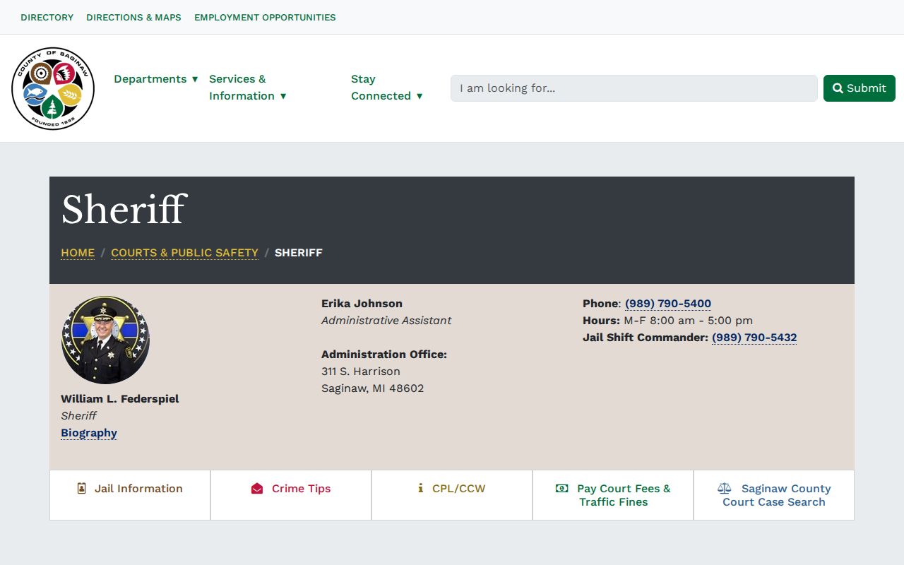 Saginaw County Sheriff's Office page checked before an outstanding warrant status call