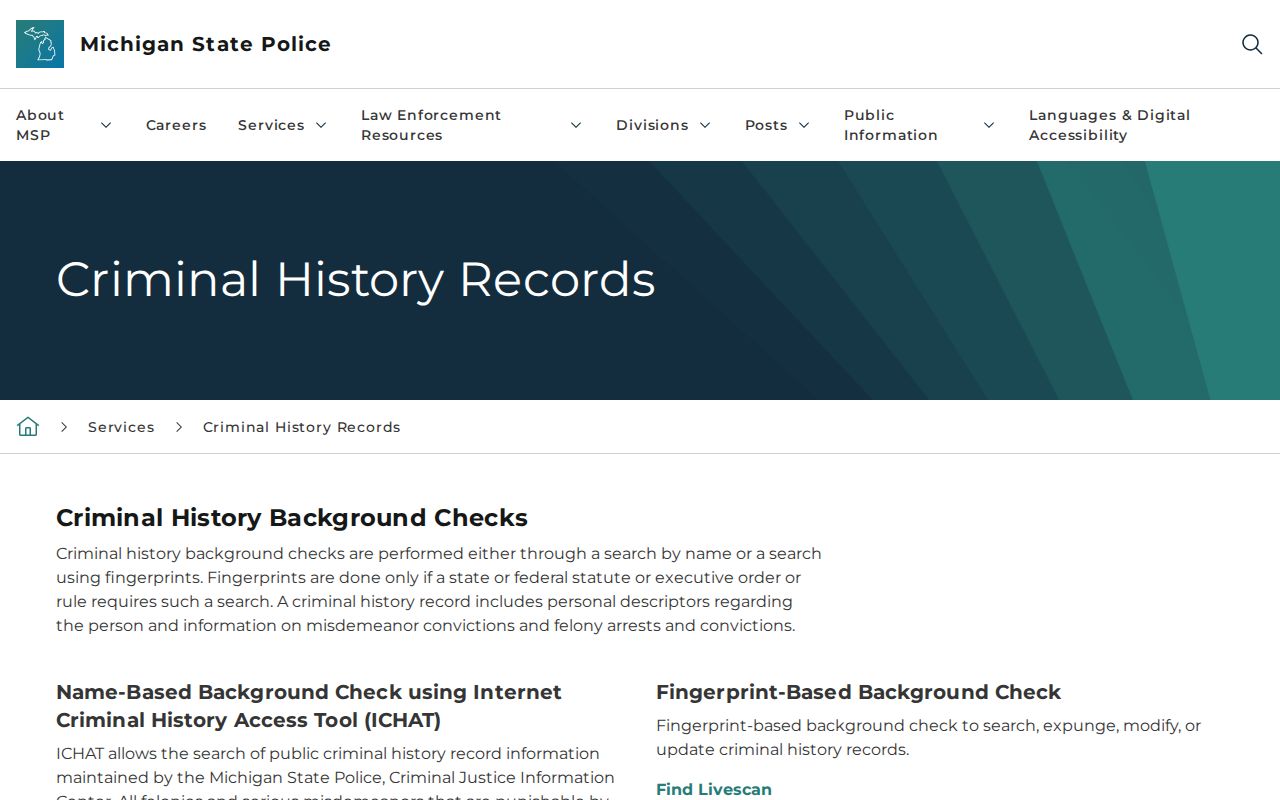 Michigan State Police criminal history page that excludes Saginaw County warrant information