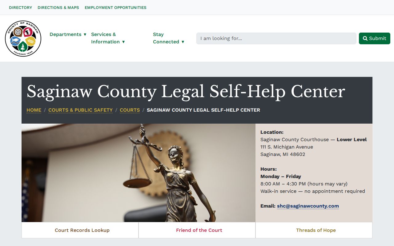 Saginaw County Legal Self-Help Center page for arrest warrant questions