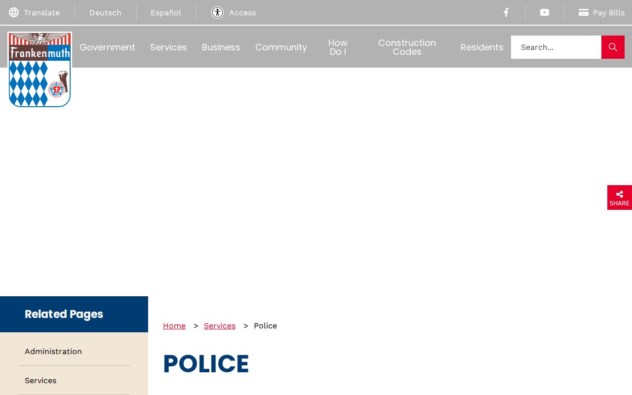 Frankenmuth police department page used when checking a Frankenmuth warrant question