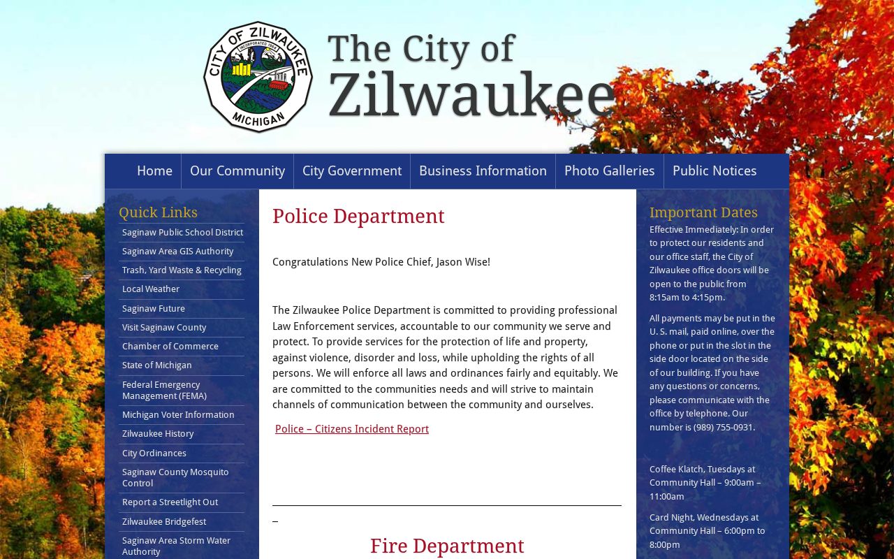 Zilwaukee emergency services page describing the police route for a Zilwaukee warrant question