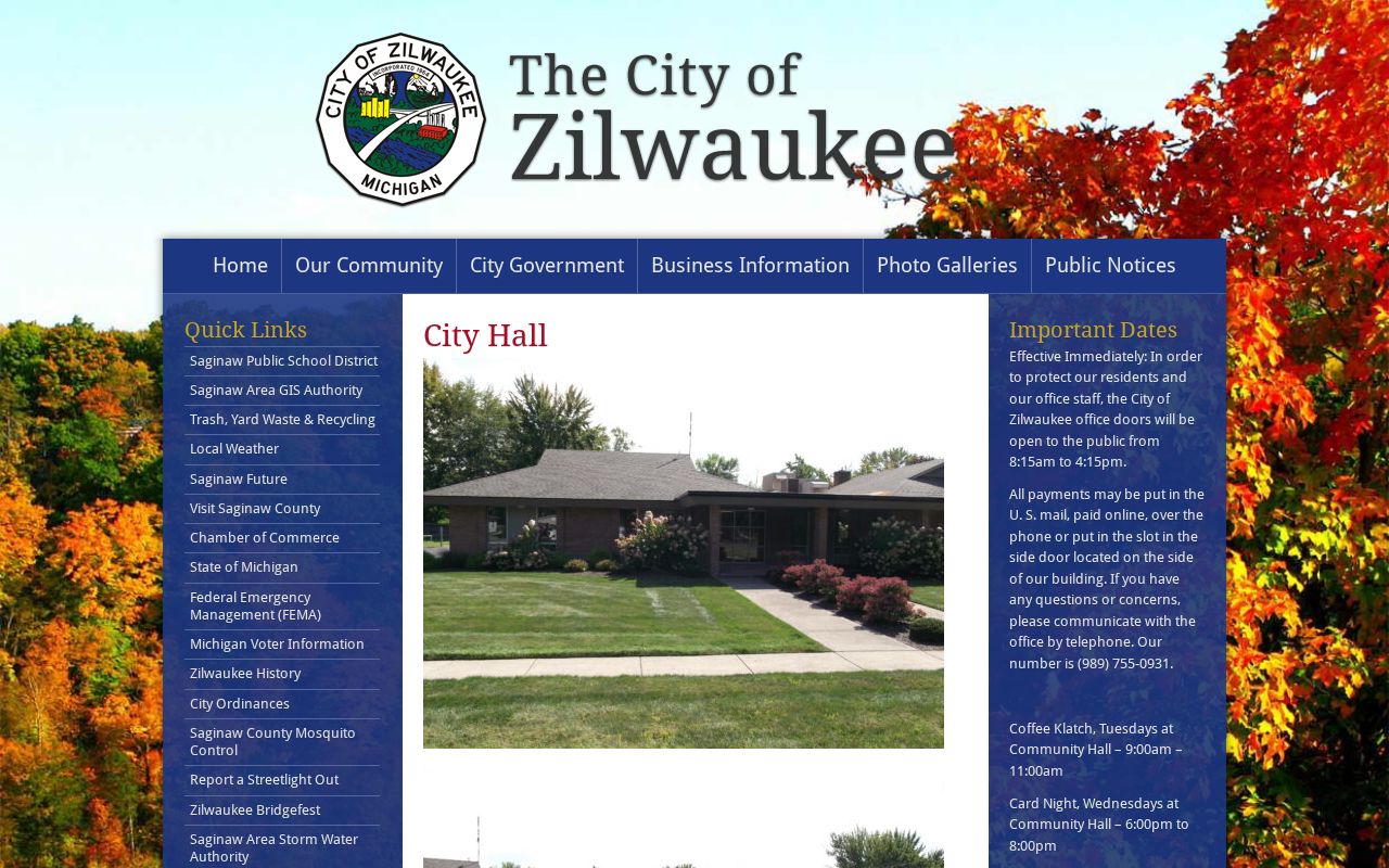 Zilwaukee city administration page listing City Hall contacts for a Zilwaukee warrant question