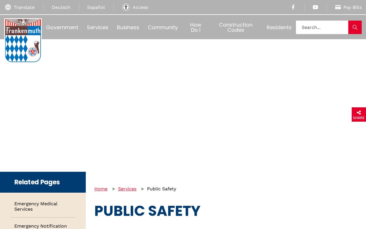 Frankenmuth public safety page listing city police contacts for a Frankenmuth warrant question