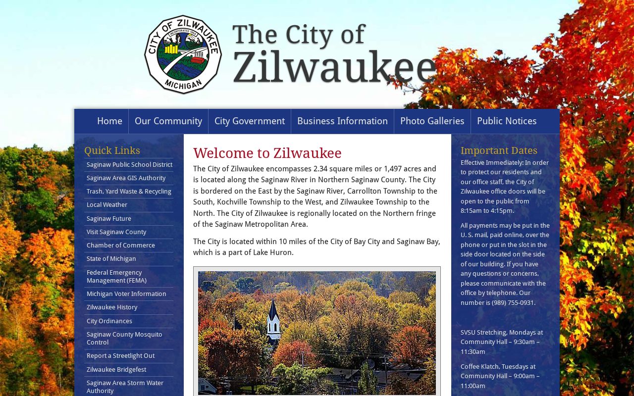 Zilwaukee city homepage with the community profile used for a Zilwaukee warrant check