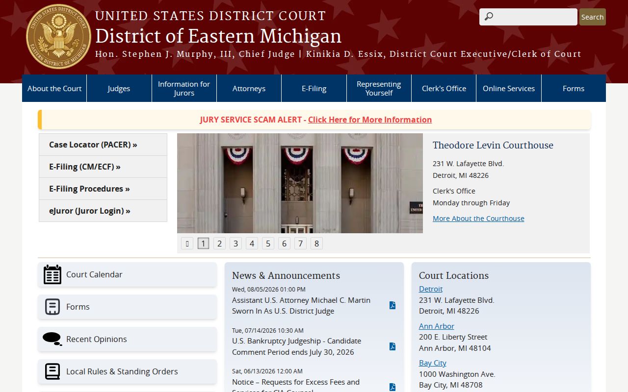 Federal court page for cases that are separate from a Saginaw County most wanted list